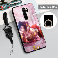 เคสสำหรับ Xiaomi แบบนิ่ม Redmi Note 8 Pro ฝามีที่ถือวงแหวนและเชือกเคสโทรศัพท์โทรศัพท์ป้องกันการตกรูปแบบใหม่