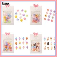 FXUP 12PCs/bag DIY การ3D การ์ตูน ตกแต่งเคสโทรศัพท์มือถือ อุปกรณ์ตกแต่งเล็บ ไอศกรีมโดนัท ดอกไม้เจาะเล็บ