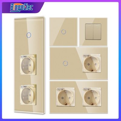 Bingoelec Electrical Socket Gold Light Touch Switch Waterproof Socket With Crystal Glass Panel for Home Improvement