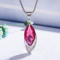 สร้อยคอ925เงินสเตอร์ลิงเกาหลีสำหรับผู้หญิงพร้อม Batu Permata Ruby สร้างสรรค์เครื่องเพชรผู้หญิงชั้นดีงานแต่ง