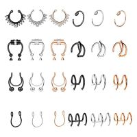 WKOUD 8Style Faux Nose Ring Fake Septum Piercing Nose Cuff Magnetic Septum Ring Faux Lip Ear Ring Clip On Non Piercing