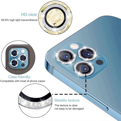 ฝาครอบป้องกันเลนส์กล้องสําหรับ iPhone 14 13 12 Pro Max Sparkling Bling Metal Lens Rings ฟิล์มกระจกนิรภัยสําหรับ iPhone 11 Pro Max 12mini