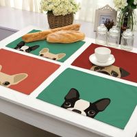 【LZ】✿﹊  1Pcs Dog Cat Pattern Placemat Dining Table Mat Drink Coasters Western Pad Cotton Linen Cup Mat 42x32cm Kitchen Accessory MA0001