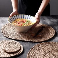 Natural Straw Dining Table Placemats Woven Cup Mats Rattan Drink Coaster Heat Insulation Pads Kitchen Accessories