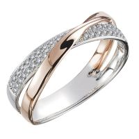 Huitan Newest Fresh Two Tone X Shape Cross Ring for Women Wedding Trendy Jewelry Dazzling CZ Stone Large Modern Rings