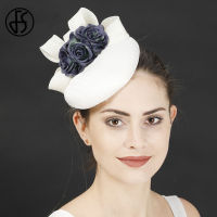 FS Women Hats For Church Wedding Fascinators Hats Classic White With Navy Blue Bridal Headdress Horse Racing Festival Top Hat