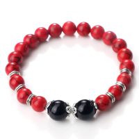 Natural Red Stone Bracelets 8mm Agates Shiny Black Round Beads Stretch Bracelets Bangles for Women Men Charm Jewelry Couple Gift