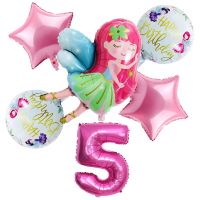 New 6pcs/set Little fairy Girls Balloons 32 inch Pink Number Ballon Girl 1 2 3 4 5st Happy Birthday Party Balloon Set Decortion Balloons