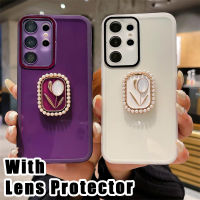 ขาตั้งไข่มุก KOSLAM ในตัวพร้อมเคสโทรศัพท์ฟิล์มเลนส์สำหรับ Samsung Galaxy S23 S23 + S23 UItra S22 S22 + S22 UItra S21 FE S20 FE A03 A02s แกน A03 A72 A52 A50 A50S A30S A20 A30 A03s A21S หลัก A10คลังสินค้าพร้อมปลอกโทรศัพท์มือถือ TPU นิ่ม2023สไตล์ใหม่ A12