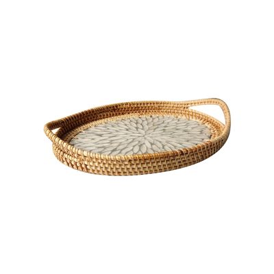 Rattan Basket HandWoven Fruit Storage Breakfast Serving Tray Drinks Snack Coffee Platters Bread Plate Home Organizer