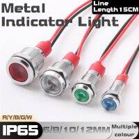 6/8/10/12MM Metal Indicator Light With Wire LED Lamp Waterproof Signal Lamp Instruction Dot Light 3-6V 12-24V 110-220V Red Green