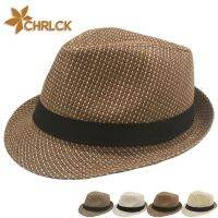 CHRLCK Mens Jazz Hat Summer Straw Cap British Rolled Edge Small Hats Outdoor Sunshade Gentleman Fedora Casual Sun Protection