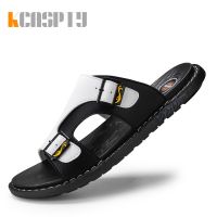 Spring Genuine Leather Slippers for Men Summer Classic Slides Male Sandals Beach Outsides Shoes Hombre Sandals Outside Shoes 46