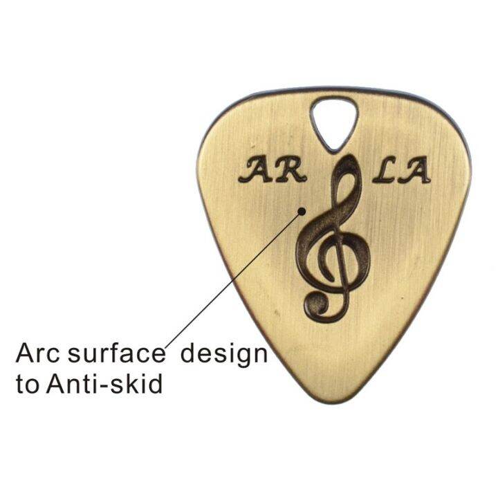 5pcs-1-4mm-to-0-38mm-zinc-alloy-guitar-pick-arc-surface-design-to-anti-skid-five-colour-available