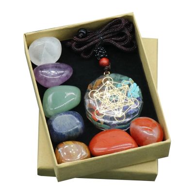Seven Chakra Set Natural Aura Mixed Crystal Home Decoration Healing Polished Gemstone Collection Amulet Necklace