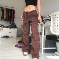 [COD] European and trendy womens casual street loose drawstring belt high waist pocket gray wide-leg overalls trousers