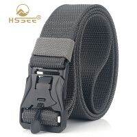 【cw】 HSSEE New Mens TacticalHard MetalRelease Magnetic Buckle MensNylon3mm Soft Real NylonBelt ！