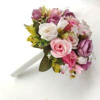 ❁۩✣ 17cm Small Wedding Bouquet for Bridesmaids Handmade White Silk Roses Accessoires Mariage Witness Flower Girl Holder Customizable