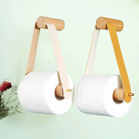 1set Wood+Leatherss Toilet Paper Holder Roll Hanging Rope Towel Rack Wall Mount BeigeBrown Home Bathroom Ho Decoration