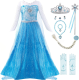 สาวน้อย Elsa ชุดเจ้าหญิง Snow Queen Elsa เครื่องแต่งกาย2T-12T ฮาโลวีนคอสเพลย์เครื่องแต่งกายสีฟ้าพร้อมอุปกรณ์เสริม