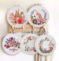 ชุดปักแฟนซี ฟรีสะดึงขนาด 20cm. Cute Modern Floral Animal DIY Embroidery Kit 20cm.