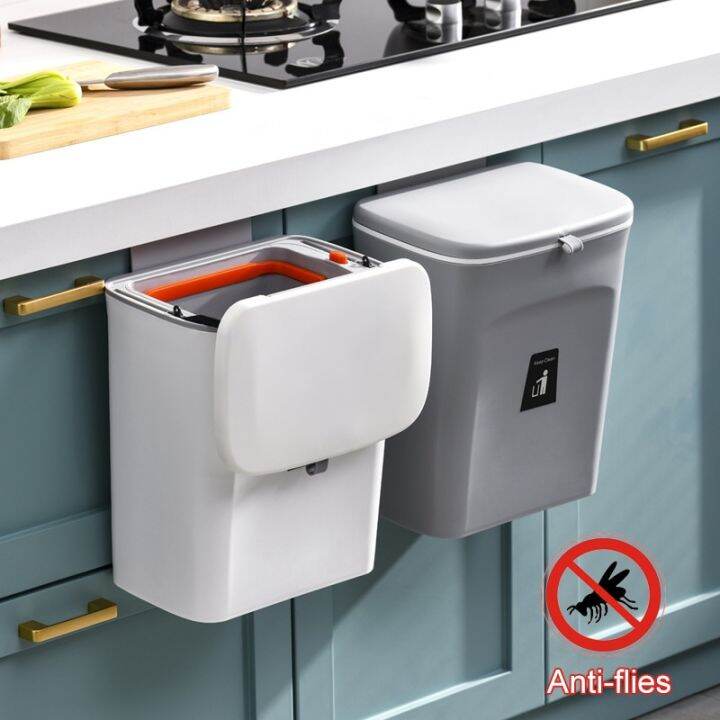 7/9L Wall Mounted Trash Can With Liner Kitchen Storage Bucket