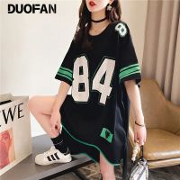 DUOFAN Women Long T Shirts Summer Irregular Half Sleeve Basketball T Shirt Oversized T-shirts Dress Female Big Size Dresses