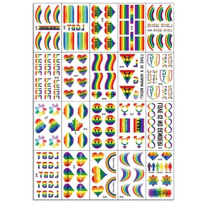 Temporary Fake Tattoo Gay Waterproof Sticker Rainbow Flag Face Cosmetic Leg Arm Body Art For Men Women 20pcs/set