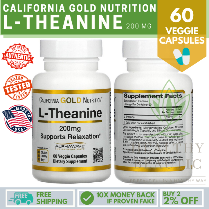 California Gold Nutrition®, L-THEANINE ,200 mg, 60 Veggie Capsules ...