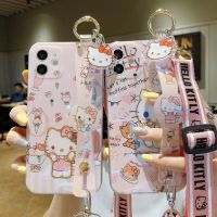 [Chaoke digital branch] Sanrio Hello Kitty พร้อมสายรัดข้อมือสายเชือกคล้องข้อมือโทรศัพท์มือถือเคสสำหรับไอโฟน13 12 11 Pro Max XR XS สูงสุด8X7ฝาหลัง