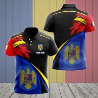 Romania Flag &amp; Coat of Arms Customized Polo Shirts Summer Casual Streetwear Mens Fashion Loose Jersey Plus Size Sportswear