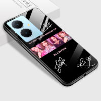 Case4you สำหรับ Y78 Vivo Y78 5G + 5G กลุ่มผู้หญิงยอดนิยมของเกาหลีใต้สีดำชมพู JISOO JENNIE ROSÉ LISA ดีไซน์เคสมันวาวกันกระแทกเคสฝาหลังกระจกเทมเปอร์