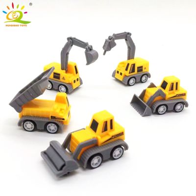 HUIQIBAO 5-piece Set Educational Childrens Toy Engineering Vehicle Model Five Mini Cars Excavator Crane Dump Truck