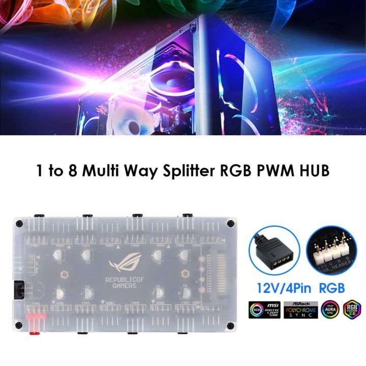 ยืดหยุ่น-1ถึง8-demultiplexer-rgb-pwm-hub-pc-speed-controller-adapter-สำหรับ-asus-pc-fan-cooler-เมนบอร์ด12v-4-pin-led-strip-adapter