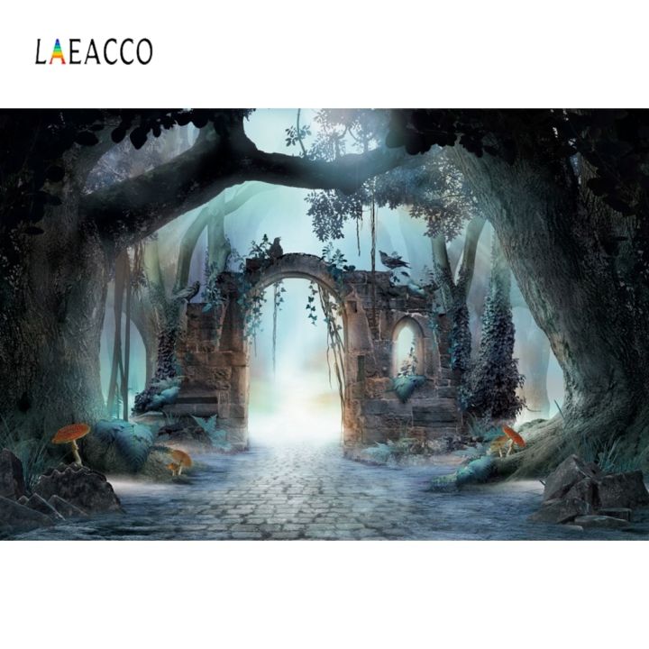 laeacco-ชุดรูปแบบเทพนิยายฉากพื้นหลังป่าเห็ดประตูโค้งภาพพื้นหลังทารกภาพเหมือน