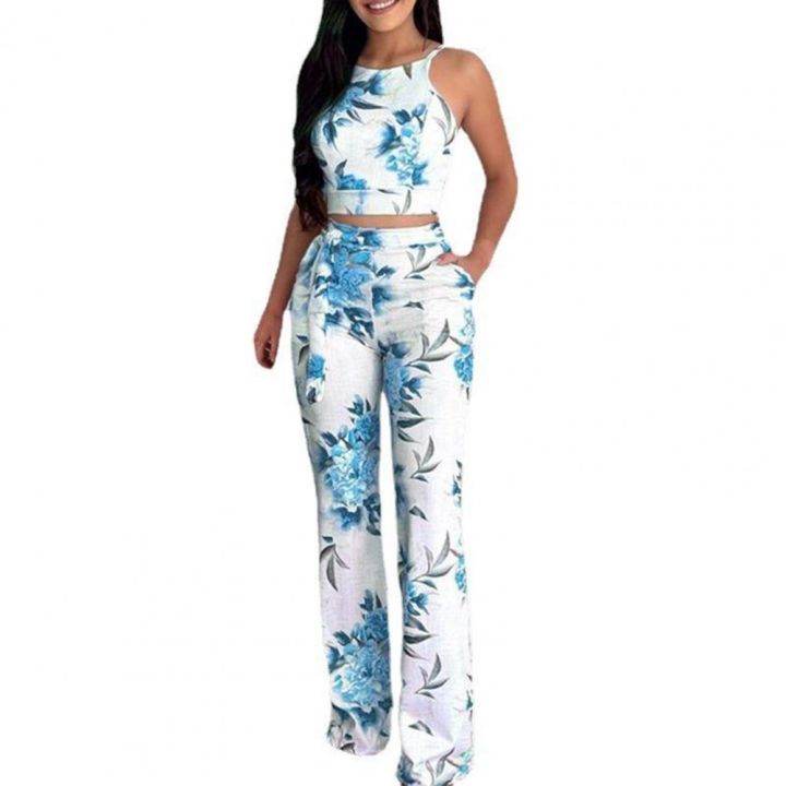 yf-2pieces-set-women-trouser-flower-pattern-sleeveless-high-waist-milk-silk-vest-wide-leg-pants-casual-outfit