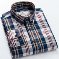 Style Shirts Soft Casual England Standard-fit Plaid Checkered Cotton Pocketless Button-down Contrast 100% Shirt Long Sleeve