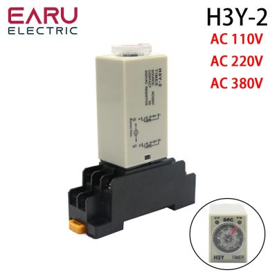 Delay Timer H3Y-2  AC110V AC220V AC380V With Base Socket  Power-on Delay Rotary Knob DPDT 0-60Min Timer Timing Time Relay Electrical Circuitry Parts
