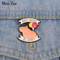 hot【DT】 DONT WORRY BE CAPPY Enamel Pins Custom Capybara Brooches Lapel Badges Animal Jewelry Gift for Kids Friends