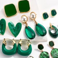 AENSOA New Korean Statement Earrings for Women Green Acrylic Round Square Geometric Dangle Drop Earring Brincos 2021 Fashion