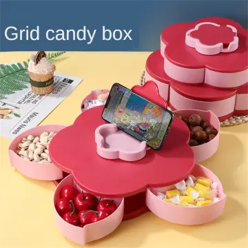 Food Storage Organizer Case Petal-Shape Rotating Two-deck Candy