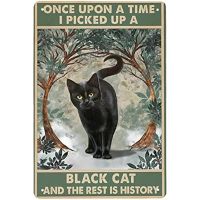 Vintage Metal Tin Sign Once Upon a Time I Picked Up a Black Cat and The Rest is History Retro Metal Tin Sign for Home