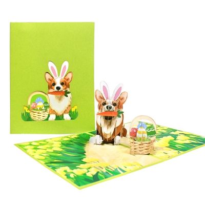3D Easter Corgi Dog Greeting Card Set Spring Season Invitation Card for Festival New Year Holiday Party Message Card