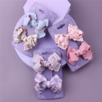 2PCS Children Girl Plaid Dot Cartoon Bow Headwear Cute Kids Bowknot Hairpins Barrettes Hair Clips Ties Handmade Baby Accessories