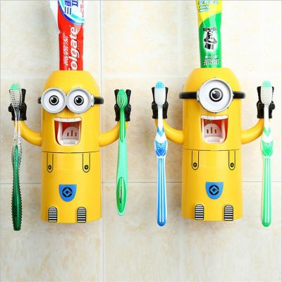 【CHOOL】ที่ใส่แปรงสีฟันสําหรับเด็ก ที่บีบยาสีฟัน ที่ใส่แปรงสีฟันเด็ก ที่บีบอัตโนมัติ อุปกรณ์บีบยาสีฟันน่ารัก ไม่จําเป็นต้องเจาะผนัง
