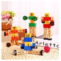 New Childrens Wooden Autobots Transformer Educational Toy Movable Joint Variety Cartoon Wooded Doll Model