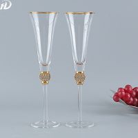 【CW】✈✘  Leadless weding Cocktail Cup Glass Wine Gold Rim Enamel Color Goblet gift