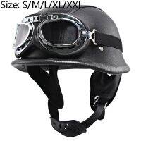 หมวกกันน็อคสกู๊ตเตอร์แว่นกัน UV Helm Half Face เปิดหน้าแบบย้อนยุคสไตล์หนังเยอรมันหมวกกันน็อกนักขี่มอเตอร์ไซค์ล่องเรือชอปเปอร์