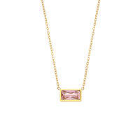 2022 Minimalist Rectangle Pink Green Purple Crystal Plate Gold Pendant Necklace Solid Color Zircon Necklace For Woman