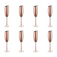 Set of 8 Stainless Steel Champagne Wine Flutes Glasses Rose Gold Unbreakable Shatterproof